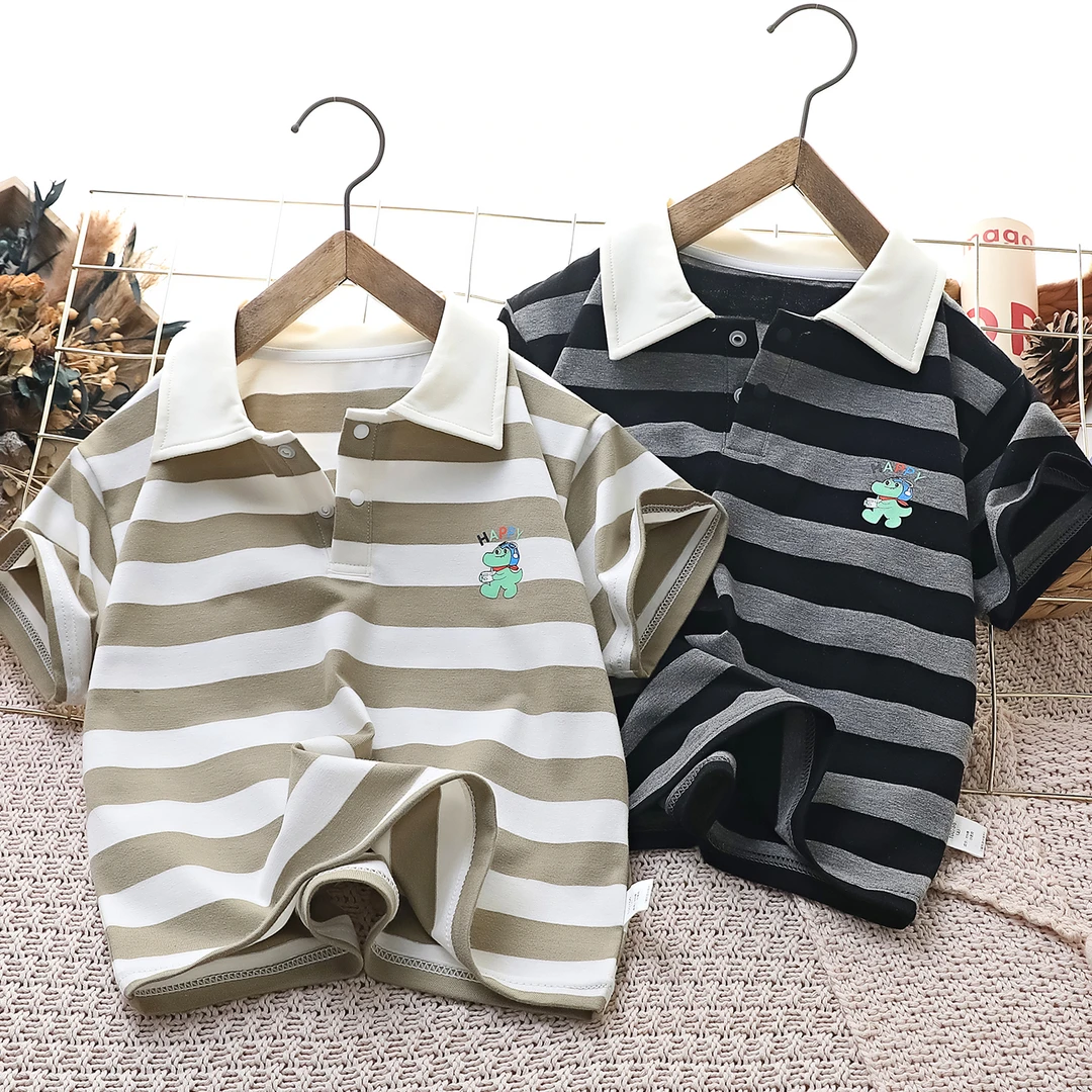 纯棉夏季儿童POLO衫条纹短袖T恤宝宝男童洋气夏款男孩中小童体恤