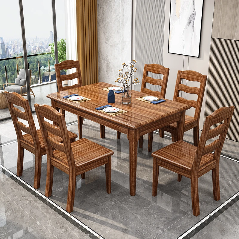 乌金木实木餐桌椅组合现代简约小户型吃饭桌子家用长方形饭桌木桌