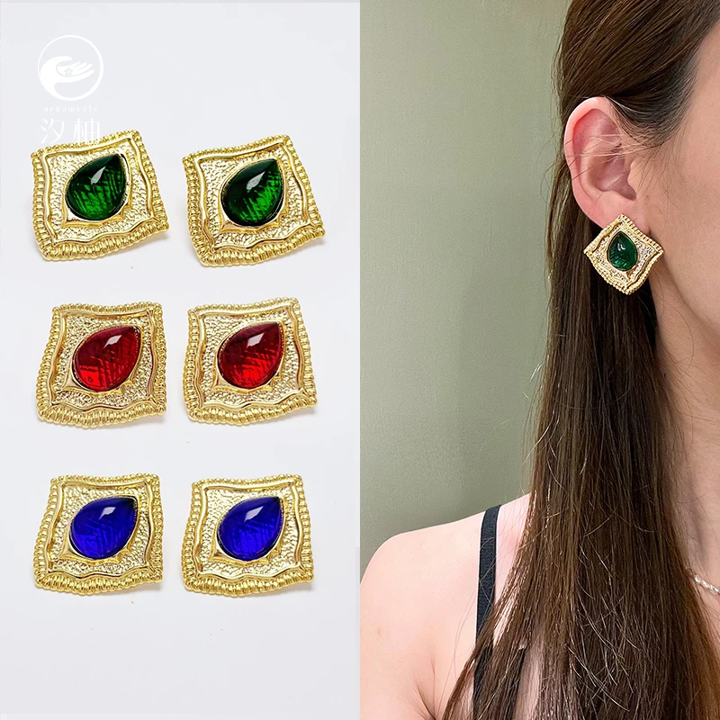 铜合金耳饰 中古风法式轻奢耳钉小众百搭时尚耳环-D084-D070-I066