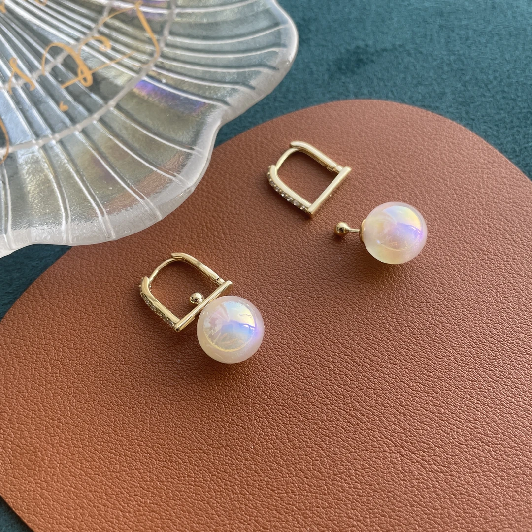 铜合金耳饰 一款多戴人鱼姬珠珠耳钉轻奢时尚气质百搭耳环-E063