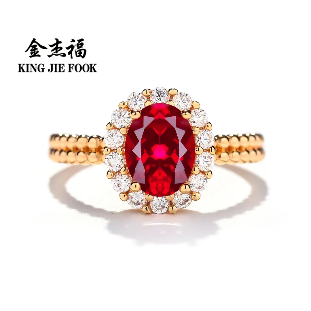 金杰福【法式鸽子蛋】1.5克拉意大利工艺香槟金色时尚戒指