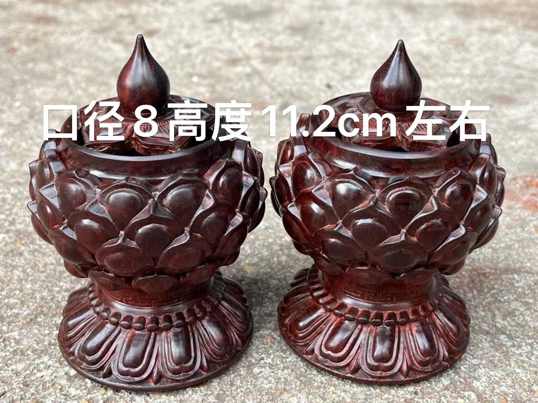 印度小叶紫檀老料莲花盘香炉一对的价格