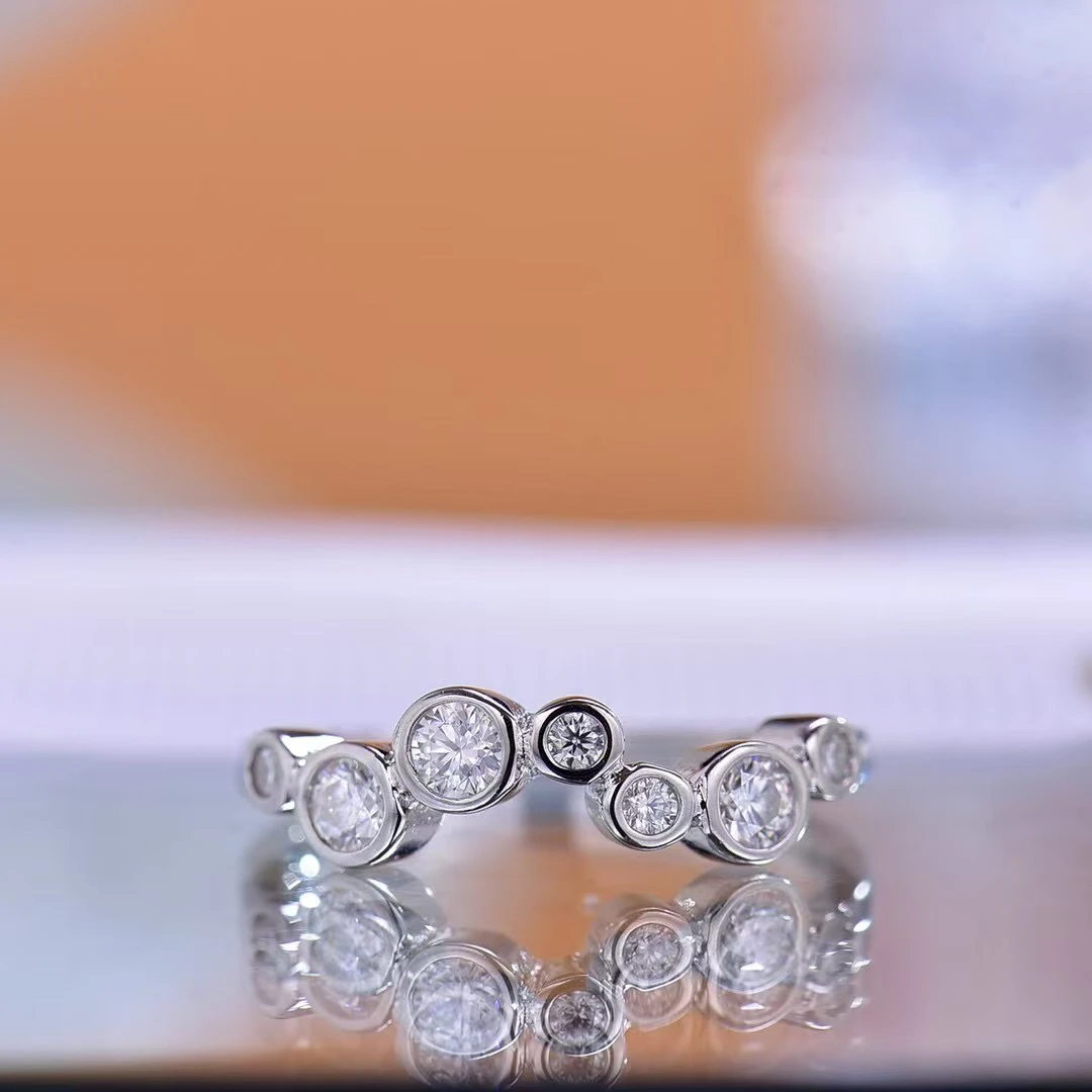 925银莫桑石戒指 【泡泡排戒】高品质莫桑钻时尚轻奢排戒合成碳硅石