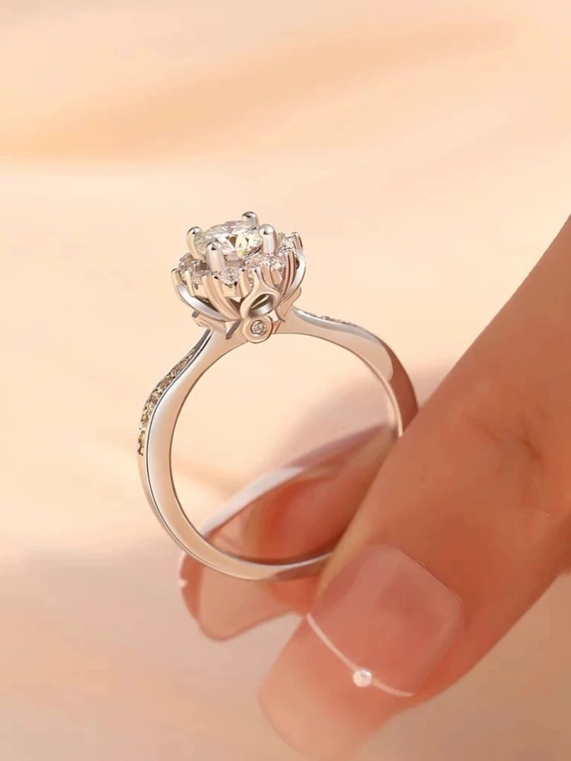 925银莫桑石戒指 【璨若星河】正品莫桑石银镀白金钻戒/合成碳硅石