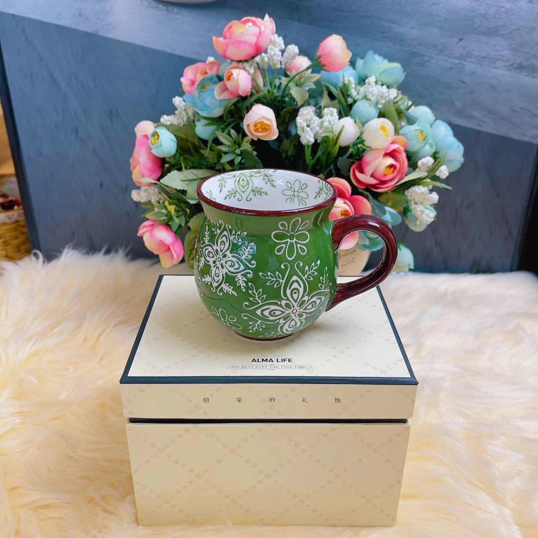 阿勒玛【常青藤】A380ml大肚杯家用陶瓷福袋水杯