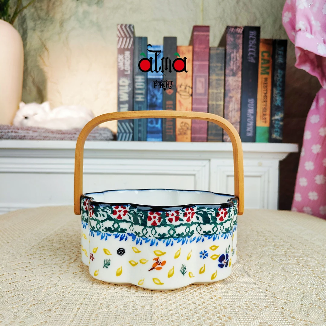 【Reborn组合】阿勒玛【多彩果篮】手绘轻奢复古6寸带手提陶瓷果篮