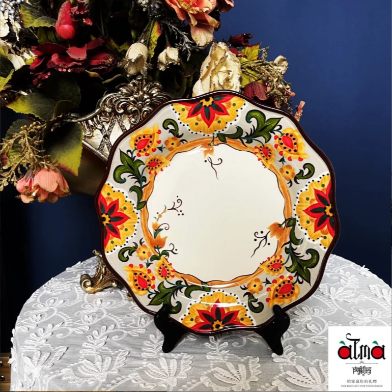 阿勒玛 新疆包邮【秋日花语】12寸荷口圆盘加厚防烫轻奢2个