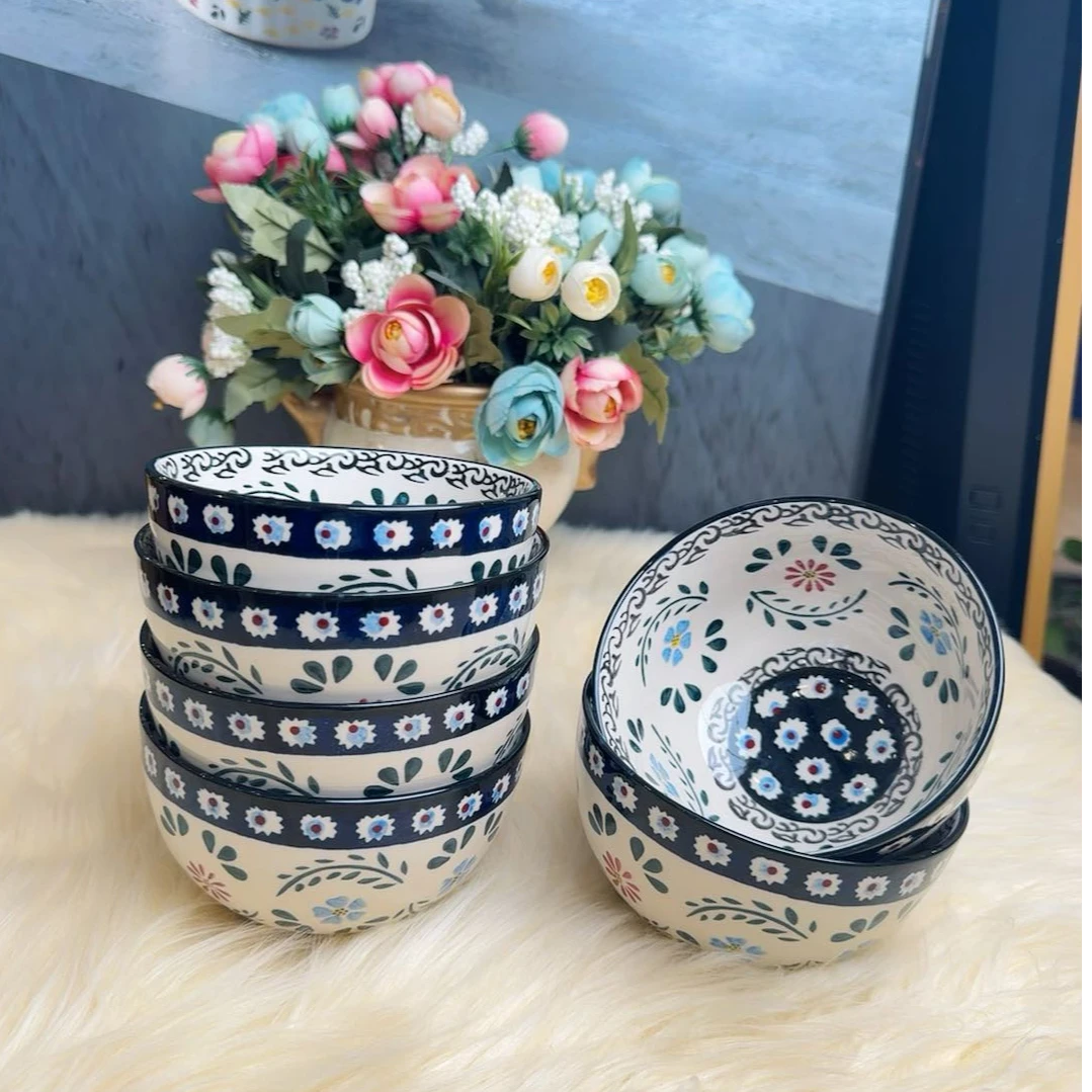 阿勒玛 新疆包邮【墨玉6只装】手绘5寸米饭碗家用加厚防烫耐磨餐碗