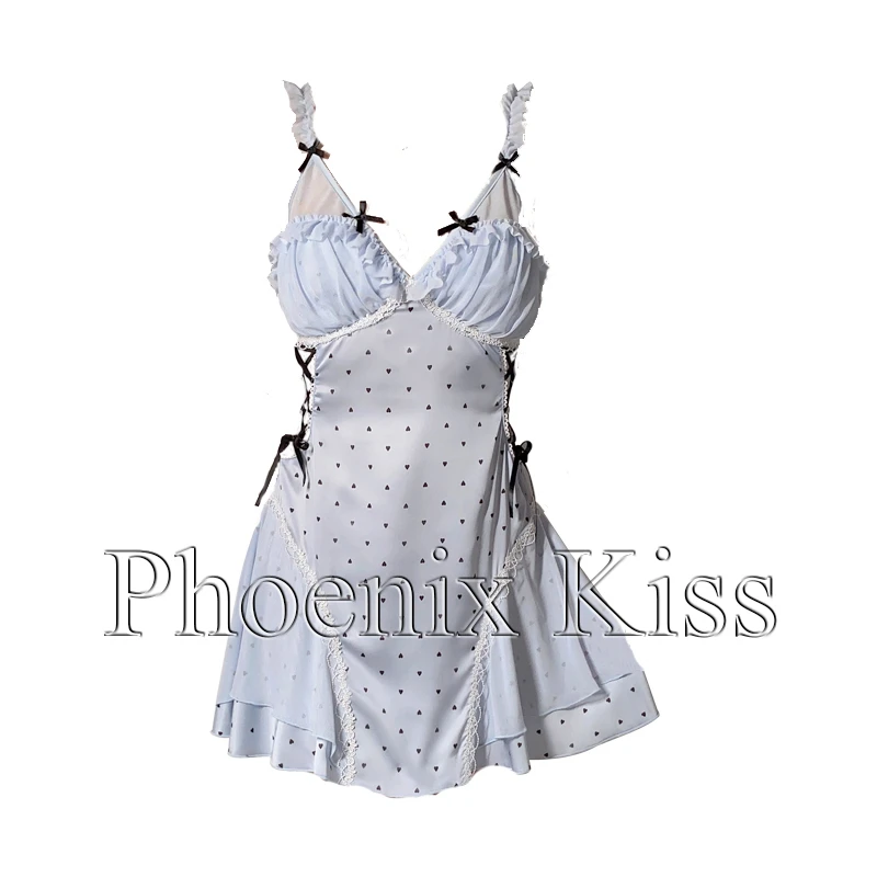 冰丝睡衣自带甜美褶皱网纱深V胸垫性感大码吊带睡裙家居服套装