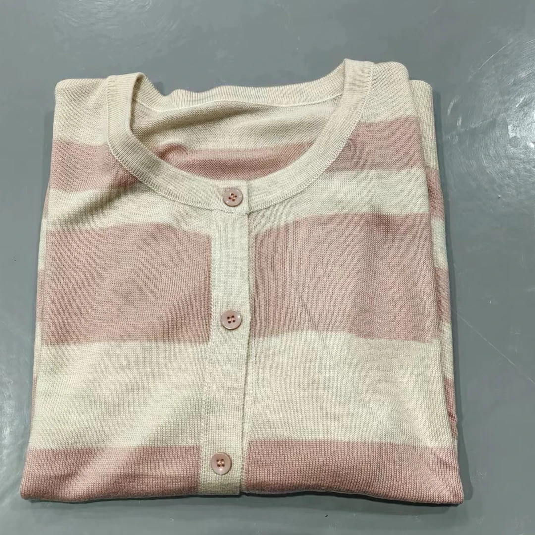 40号【南油玲姐】粉色条纹开衫短袖款针织衫MY321