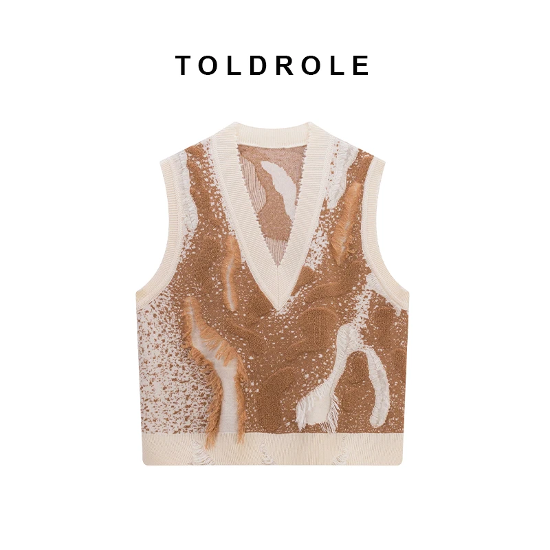 TOLDROLE/设计师秋冬时尚新款百搭针织V领羊绒套头马甲(337909)