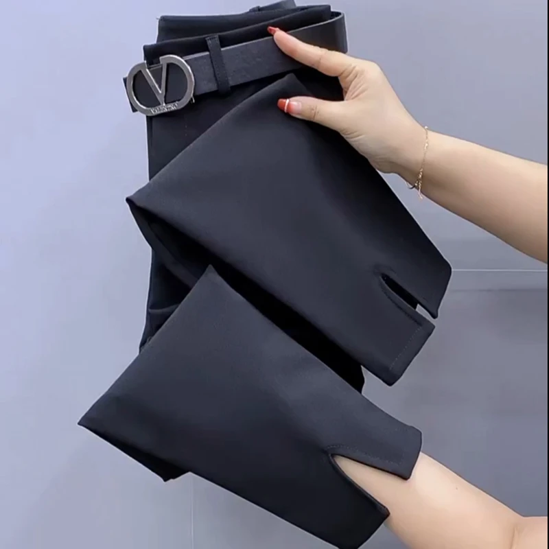 大码女2024年夏季新款黑色西装裤胖mm宽松显瘦休闲垂感九分烟管裤