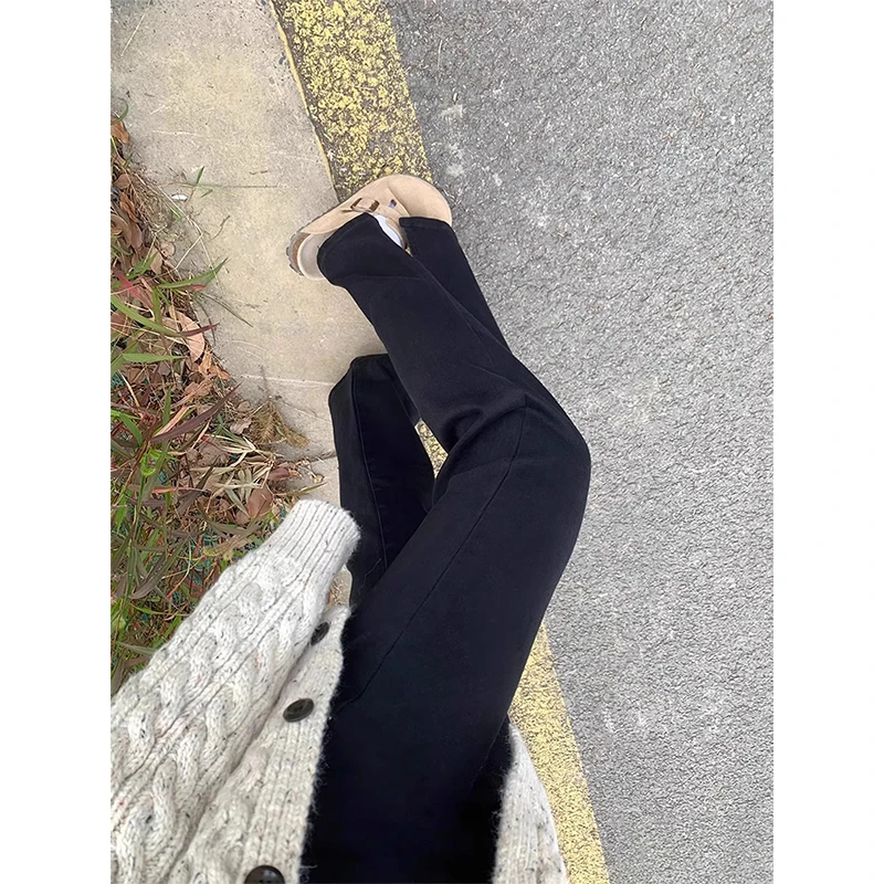 黑色高腰显瘦直筒牛仔裤女2025早春大码胖妹妹腿粗遮胯开叉微喇裤