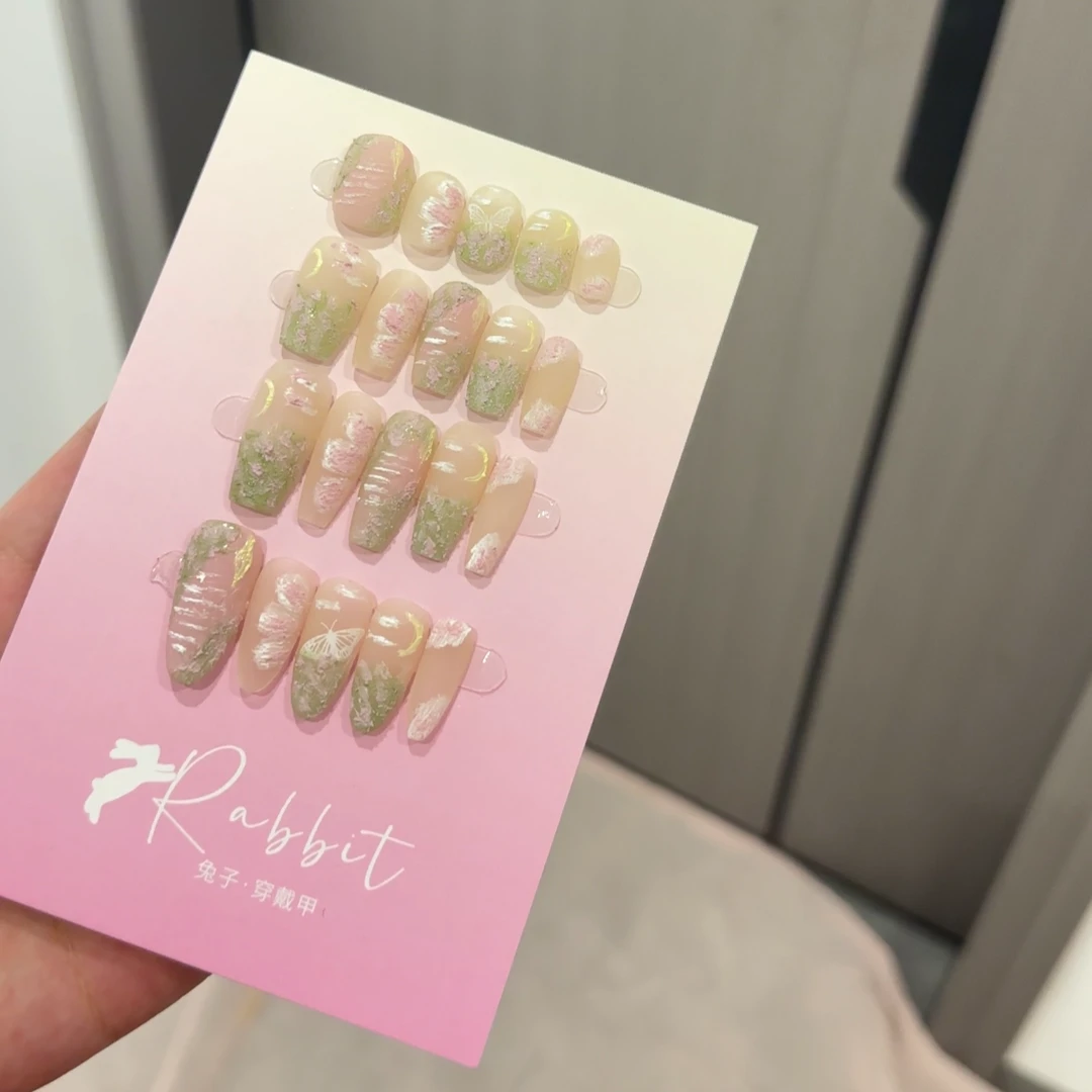 兔子Rabbit 月下花朝&小清新手绘油画简约学生穿戴甲美甲纯手工