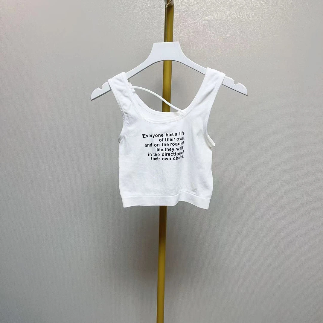 字母印花时尚女背心打底2024夏季新款修身显瘦短款上衣
