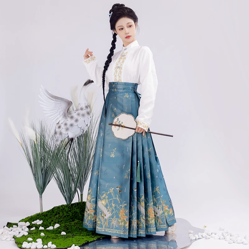 玖颜醉【鹤飞燕舞】重工织金仿妆花马面裙国风明制春夏