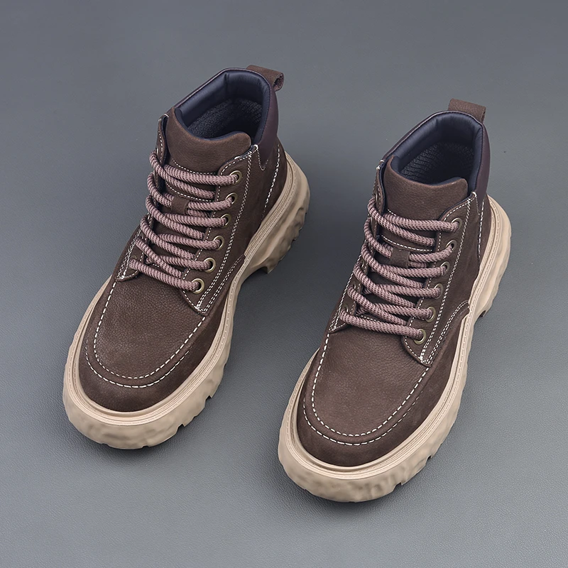 时尚高帮休闲工装鞋真皮厚底增高轻便百搭英伦风马丁靴男短靴潮