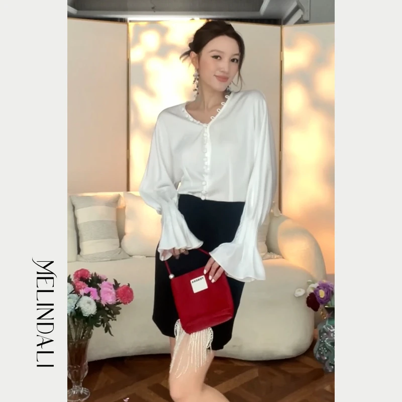 MelindaLi 夏季新品半身裙设计感小众醋酸薄款气质短款显瘦a字裙
