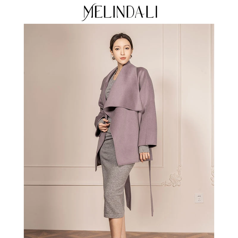 MelindaLi冬季奢暖单品气质时髦短款时尚羊毛大衣双面呢外套女装