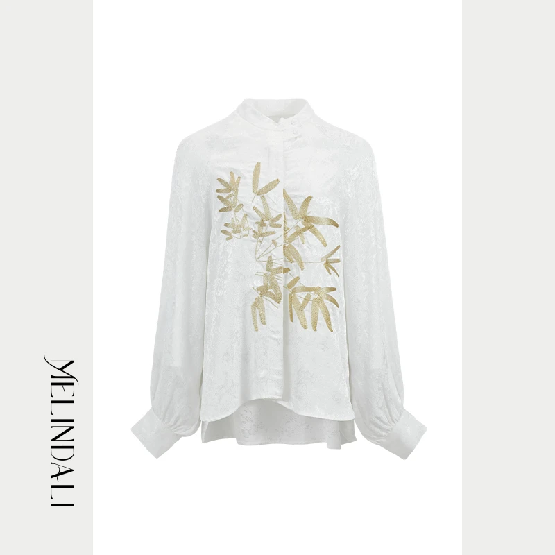 Melinda Li【诗与远方】复古国风新中式人丝桑蚕丝立体绣花长袖衬衫