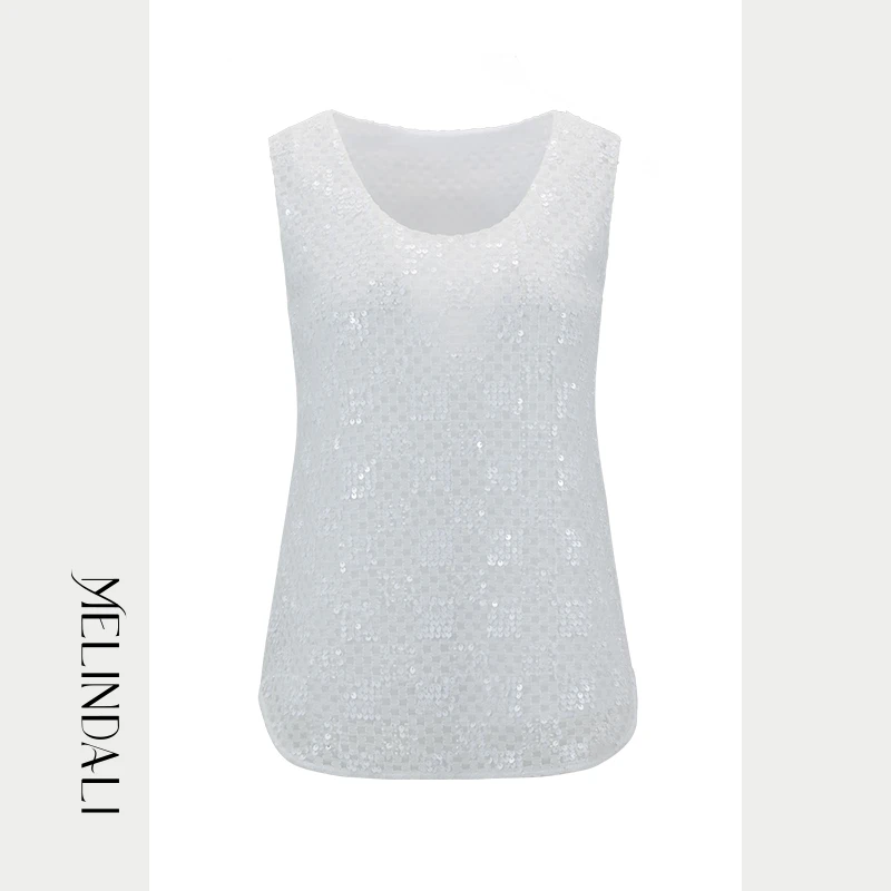 Melinda Li【纯粹之美】法式轻奢珠片蕾丝圆领背心高腰包臀半裙套装