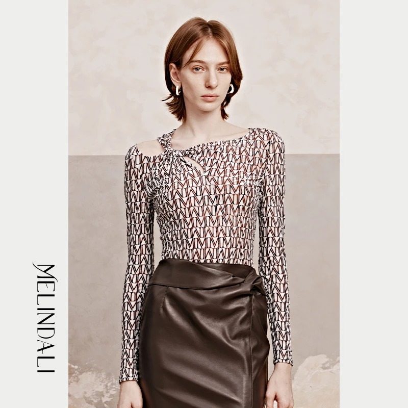 MelindaLi 梦颖【漫语】品牌自研弹力剪花M印花面料重工镂空T恤上衣