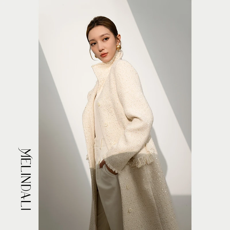 Melinda Li 梦颖【瑶光鎏金】重工珠片花尼面料 轻奢小香风毛呢大衣