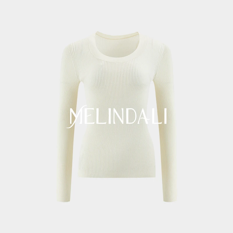 Melinda Li柔软u型领48支16针德国Biella扬子纱羊毛打底针织衫