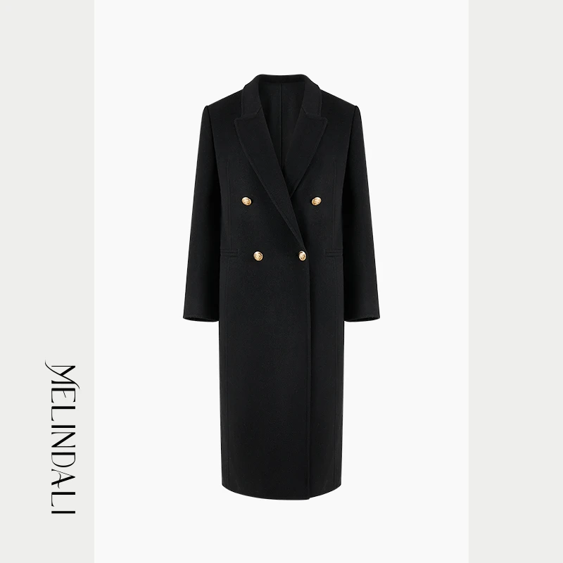 Melinda Li 【黑金战袍】口碑必入绵羊毛羊绒戗驳西装领双面呢大衣