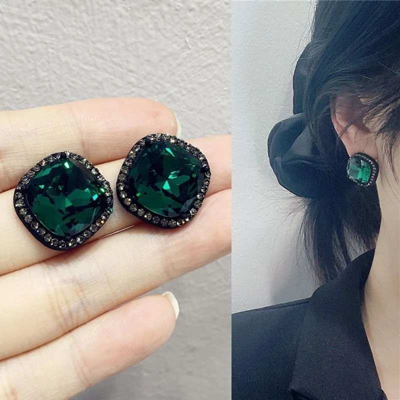 秋冬韩版时尚复古气质宫廷风带钻半宝石棱形几何耳钉耳坠配饰品G