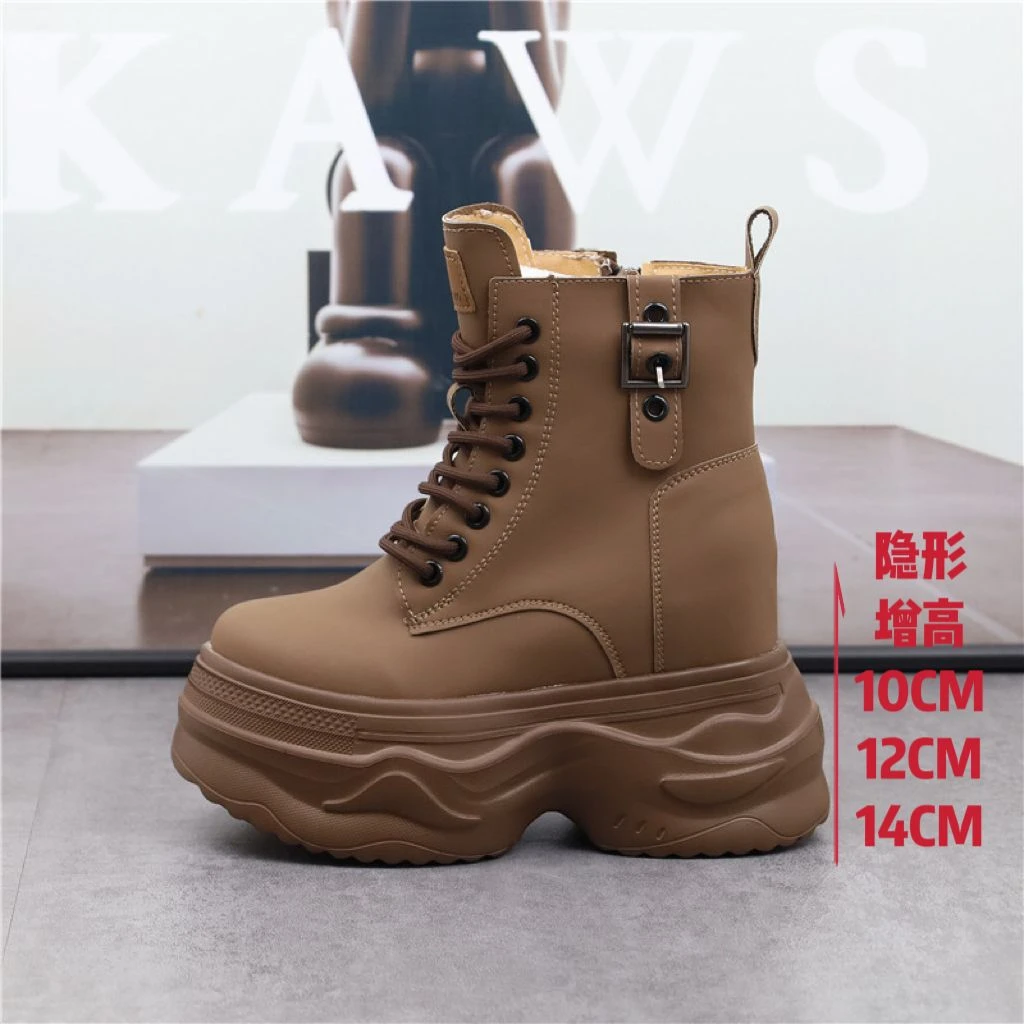 14CM内增高马丁靴女厚底12cm秋冬新款加绒松糕10cm时尚休闲短靴子