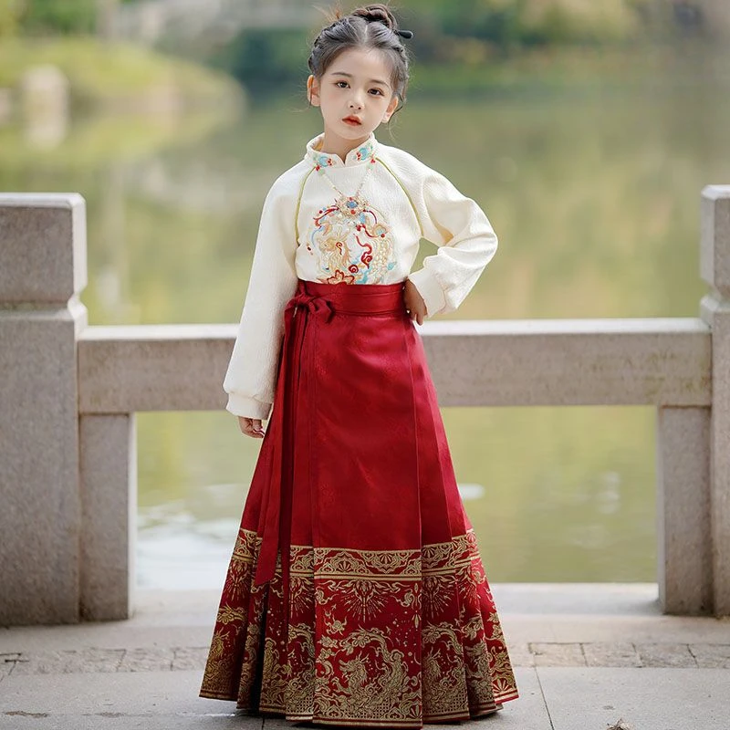 儿童马面裙新款女童套装中国风日常儿童汉服古风秋款长袖薄款唐装