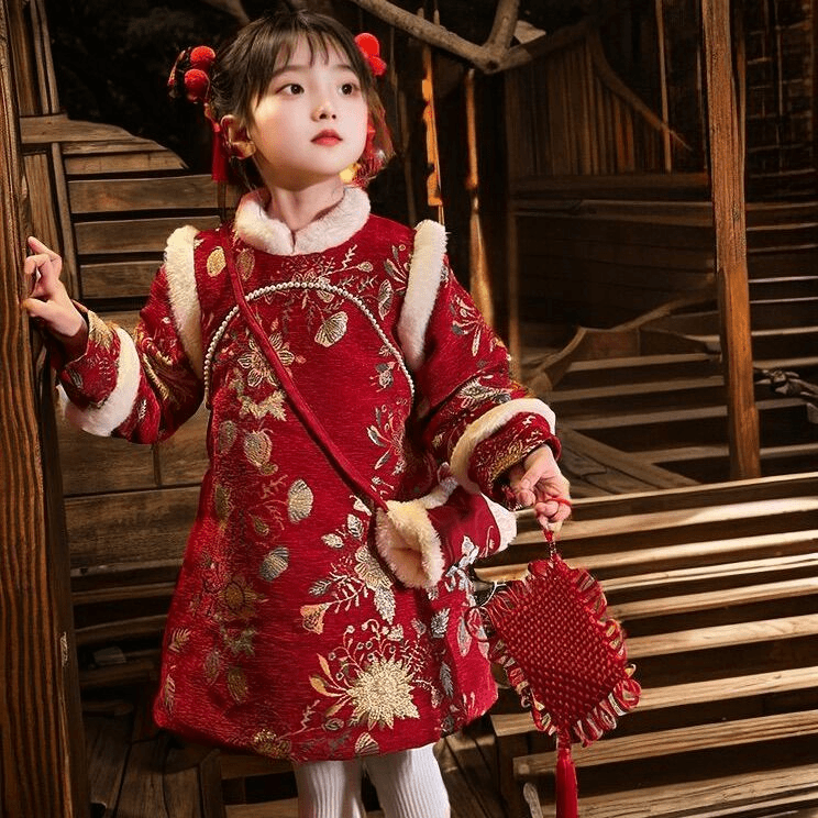 女童旗袍冬装2023新款儿童中国风唐装拜年服加厚夹棉小女孩连洋气