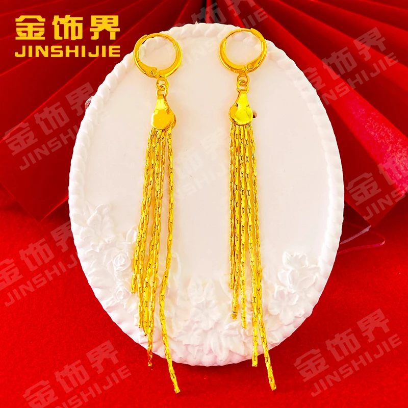 凤金彩 铜合金耳饰 时尚百搭流苏耳扣气质长款耳吊【简约流苏耳环】