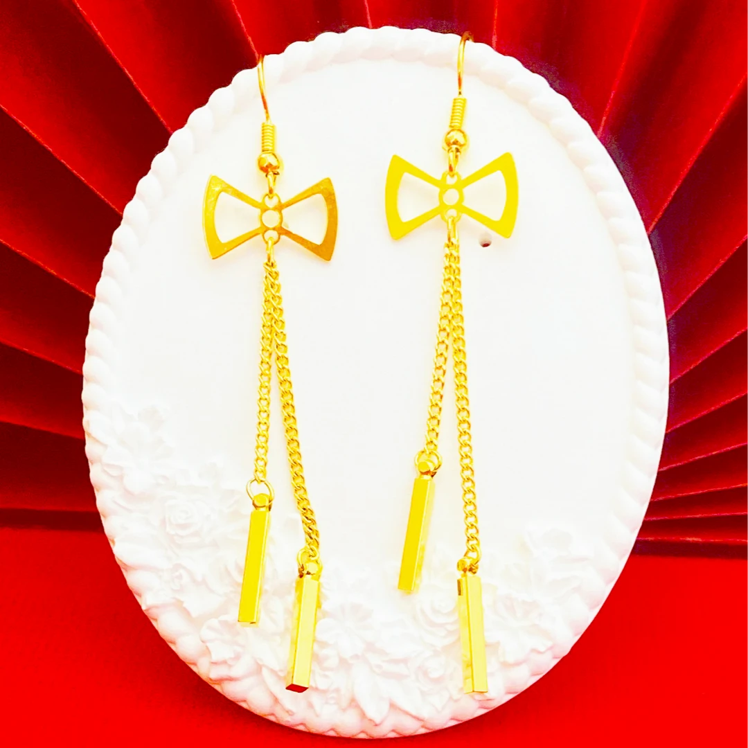 凤金彩 铜合金耳饰 女款气质  轻奢时尚【蝴蝶方块流苏耳饰】