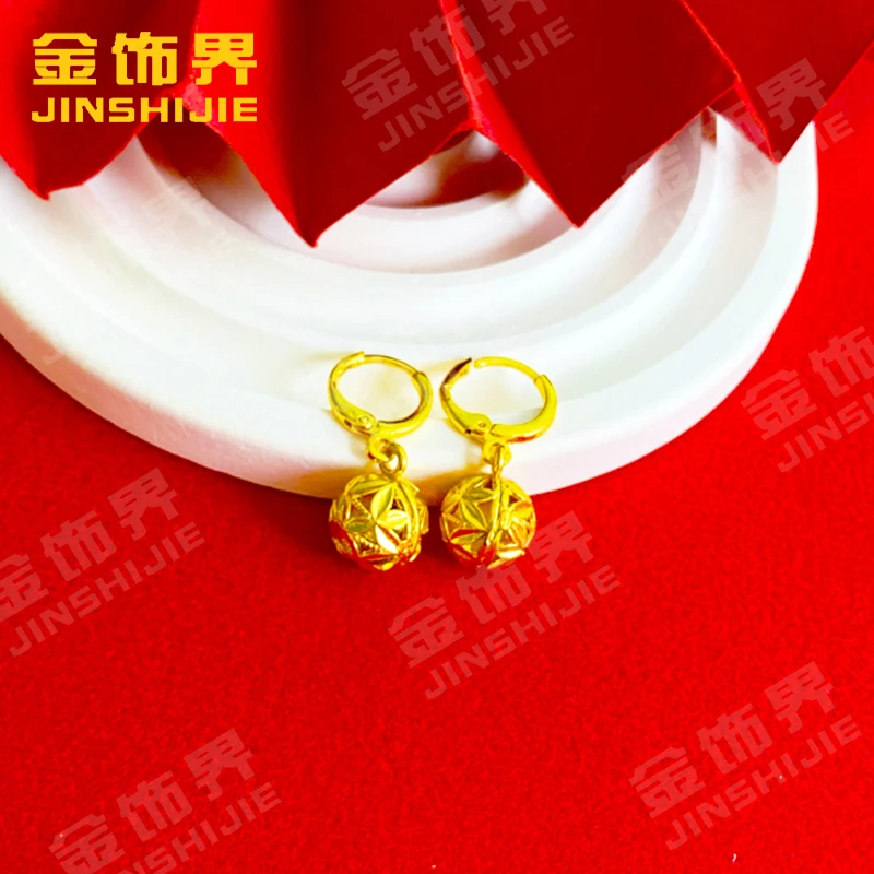 凤金彩 铜合金耳饰 古法时尚百搭【精美镂空圆球耳饰】