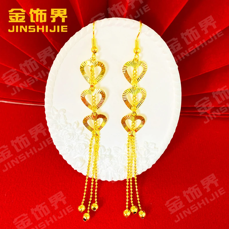 凤金彩 铜合金耳饰 精美气质百搭长款耳吊【心连心流苏耳钩】