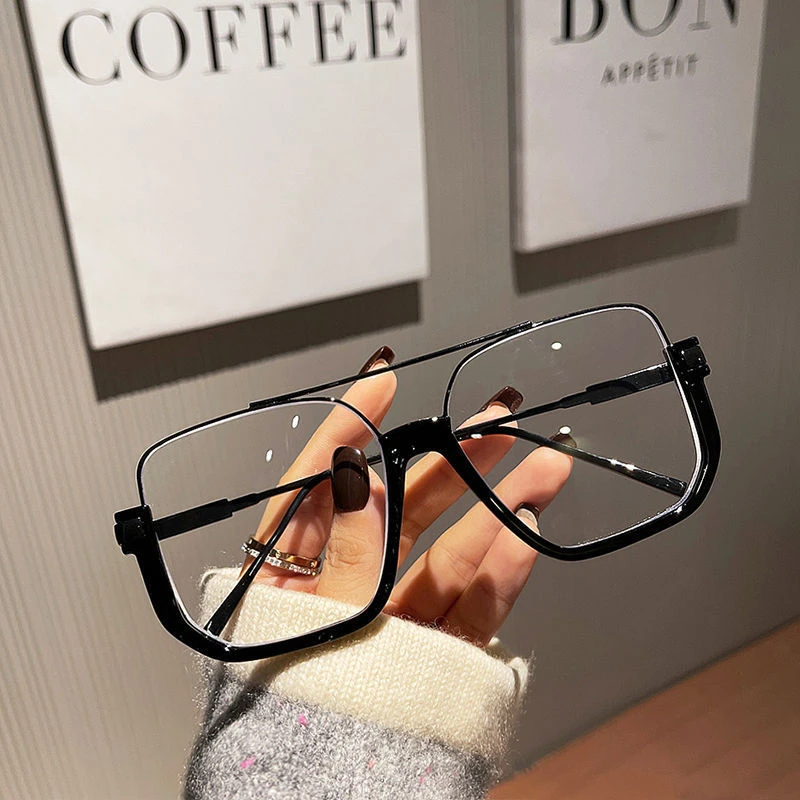 个性金属下半框双梁眼镜框网红款大框平光镜不规则近视眼睛女素颜
