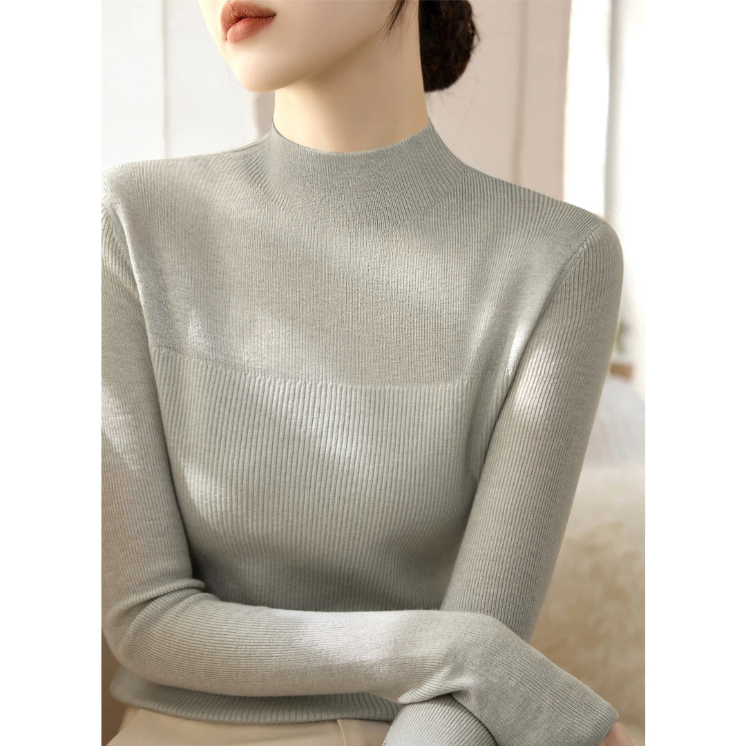 2025年秋季新款百搭长袖套头打底上衣女装毛衣时尚半高领针织衫