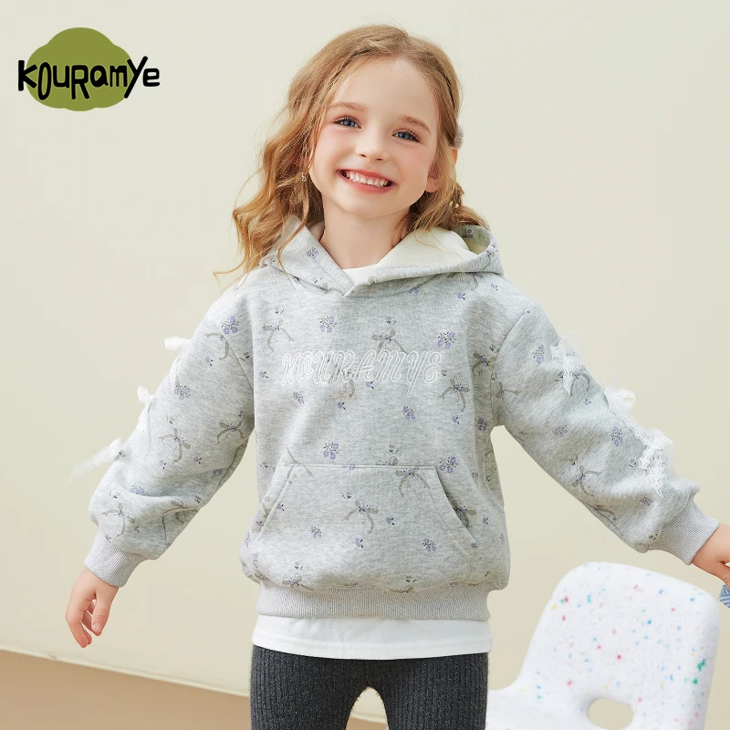 酷娃米2024年冬季新款中小女童百搭满铺蝴蝶结连帽卫衣20649