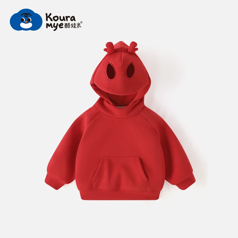 酷娃米秋冬款中小男女童宝宝时尚洋气连帽面罩帽衫外套20425
