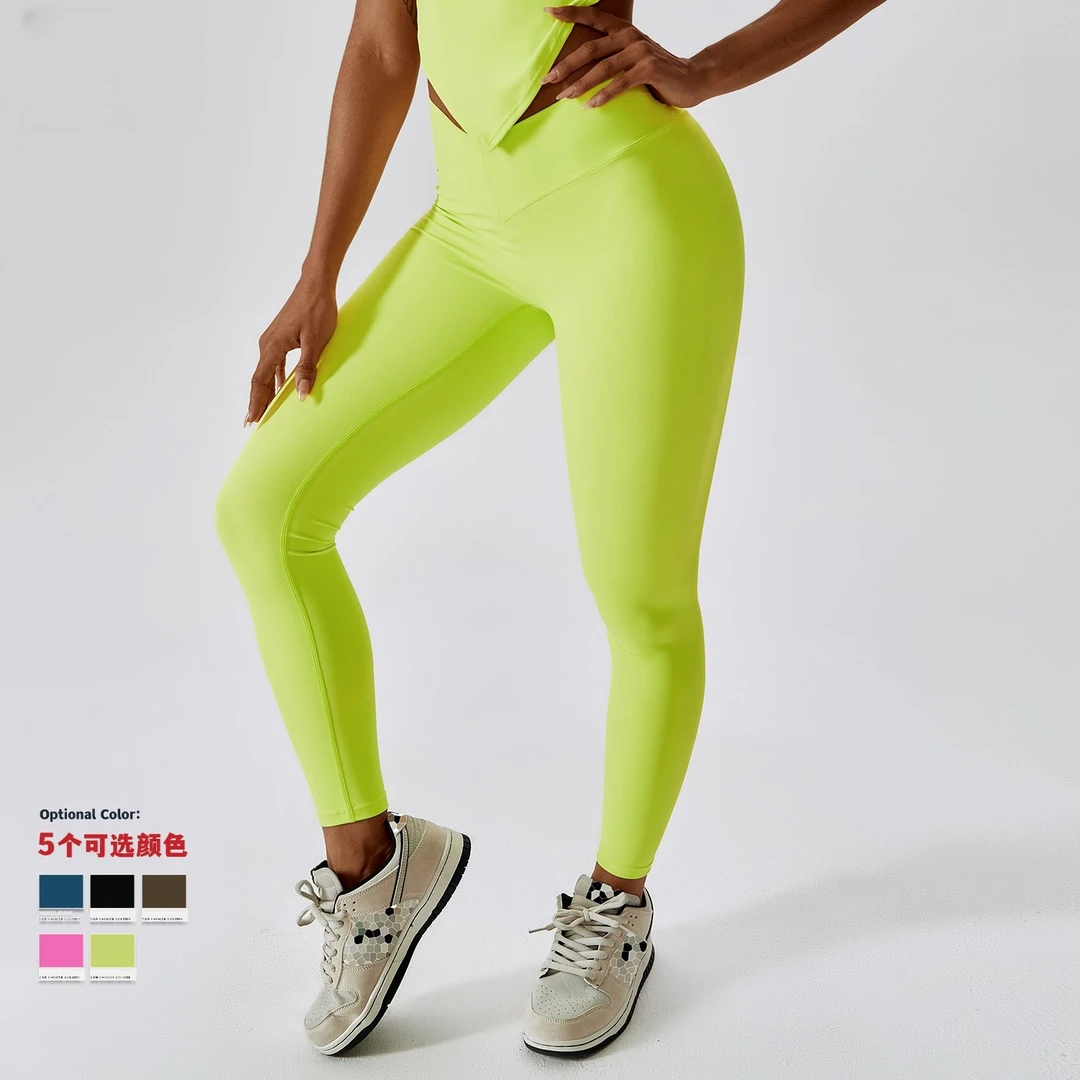 8162欧美工装口袋速干裸感瑜伽裤提臀高腰健身裤休闲运动紧身裤女