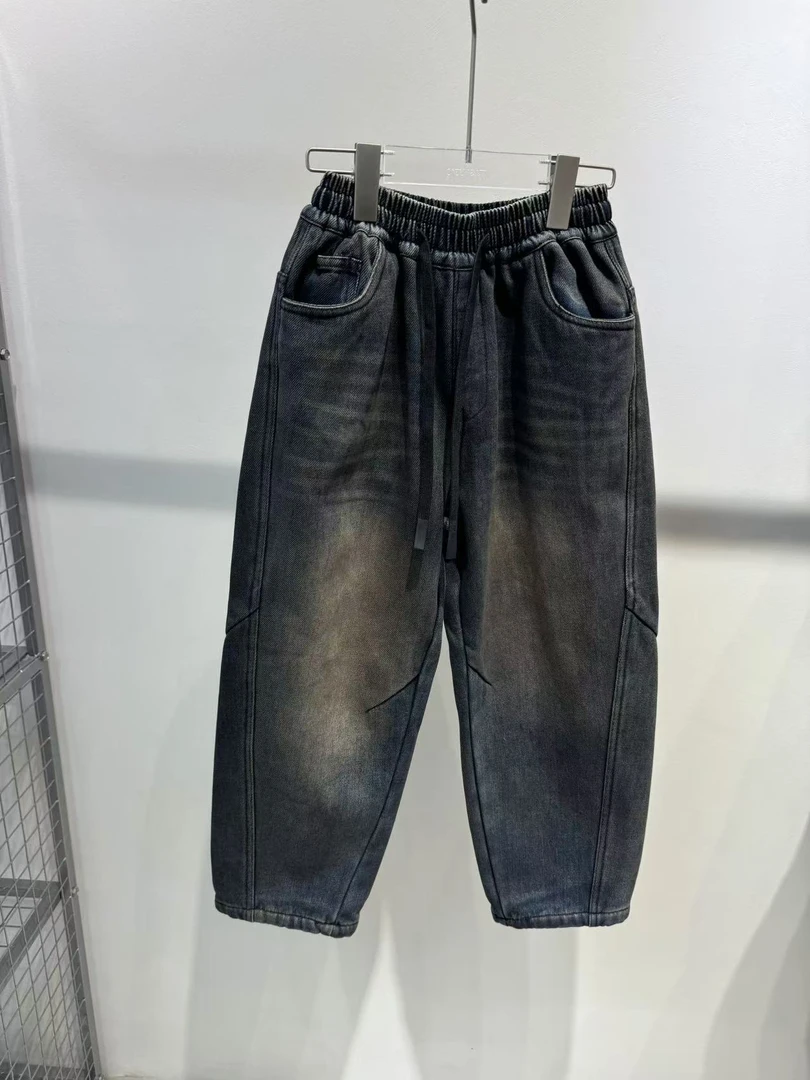 XTJ STUDIO童装 设计师款 LC 背裤腿黑点点加绒牛仔裤 冬款
