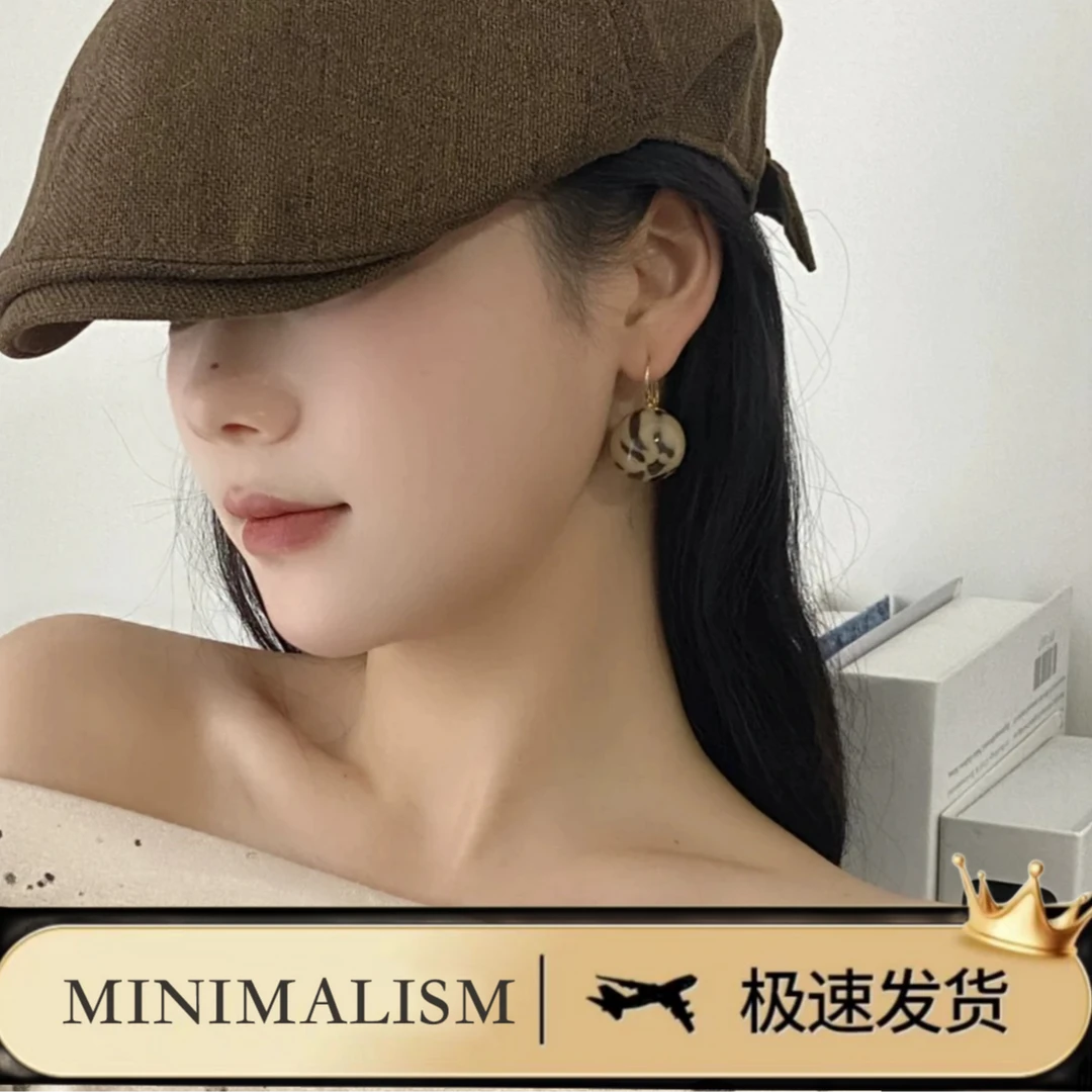 铜合金耳饰 925银针「绰约多姿」豹纹个性时尚秋冬圆球耳饰S-028