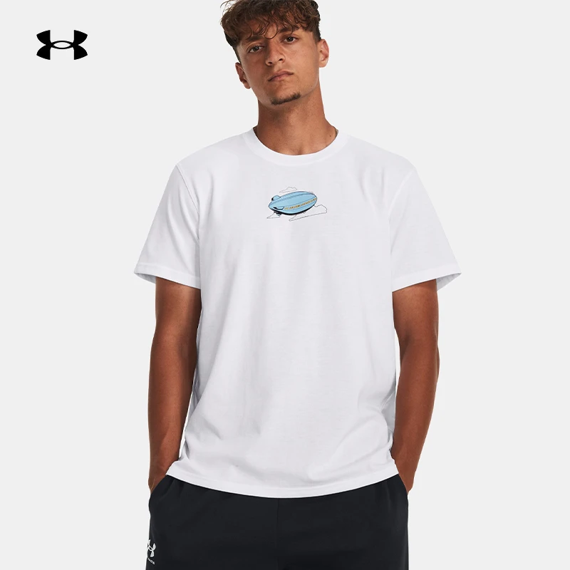 安德玛UA官方男T恤圆领休闲半袖小众印花上衣 1379556休闲短袖T恤