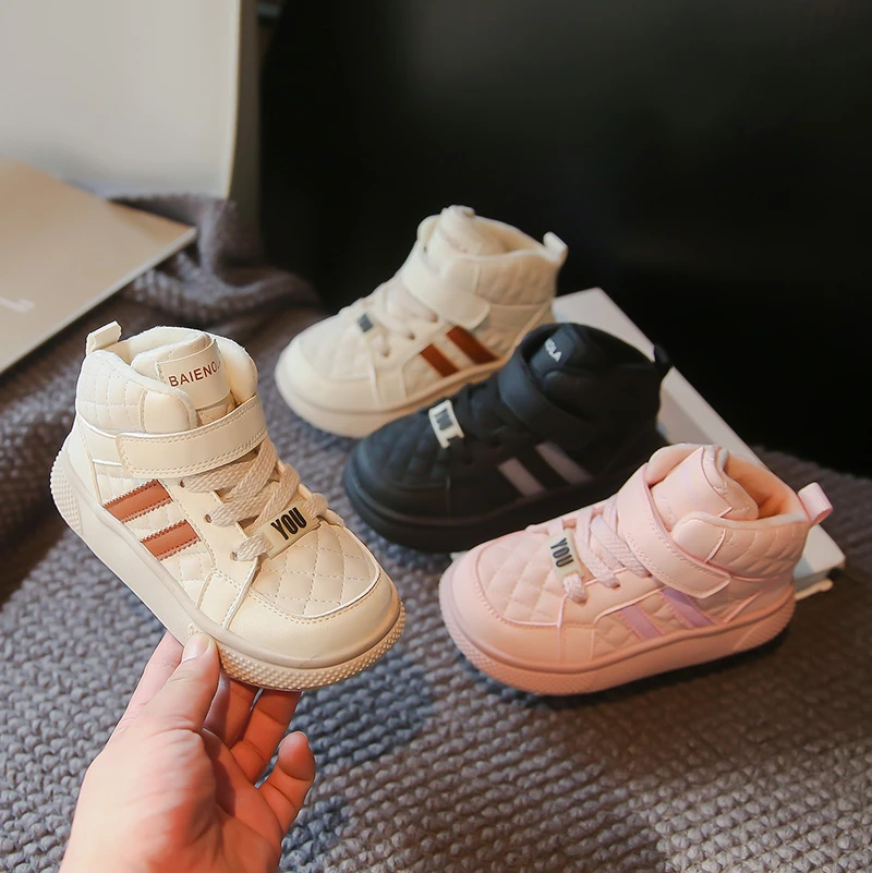 儿童棉鞋2023秋冬季新款女童加绒德训鞋简约百搭男童舒适高帮板鞋