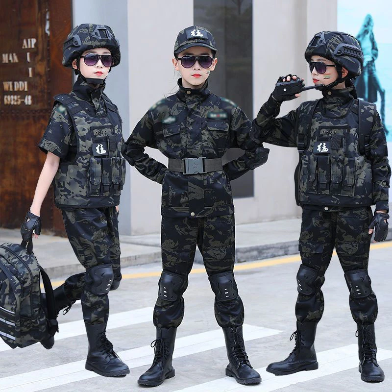 男女同款新黑鹰迷彩服全套儿童迷彩套装户外训练服表演军训演出服