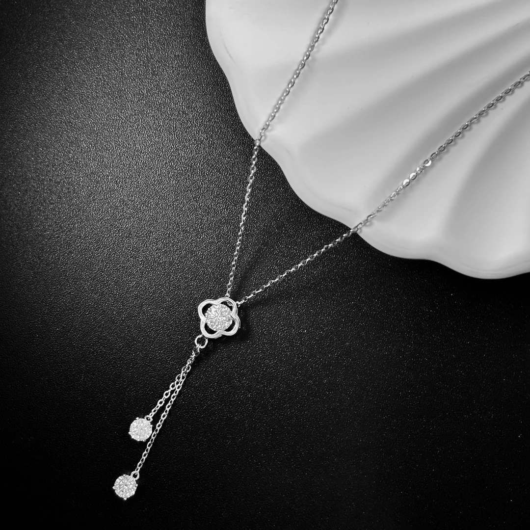 纯银项链女精致时尚流苏四叶草高级气质锁骨链