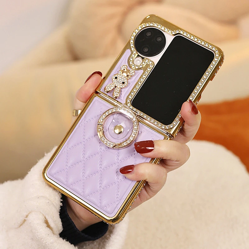 小香风FindN3flip手机壳紫色斜挎华为p50pocket折叠防摔女n3flip