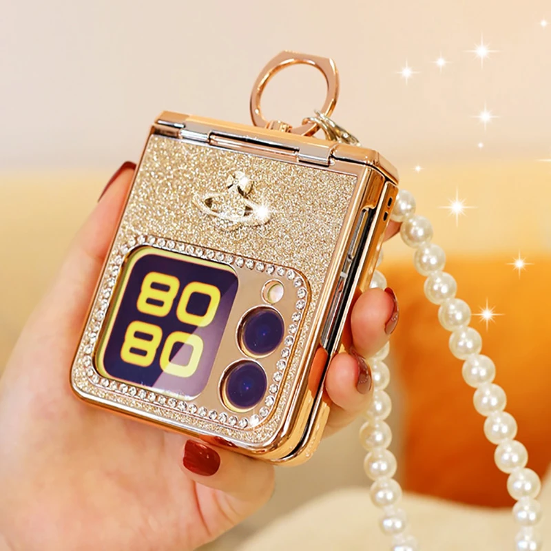 适用华为novaflip手机壳斜挎折叠 nova flip磨砂防摔女款全包金色